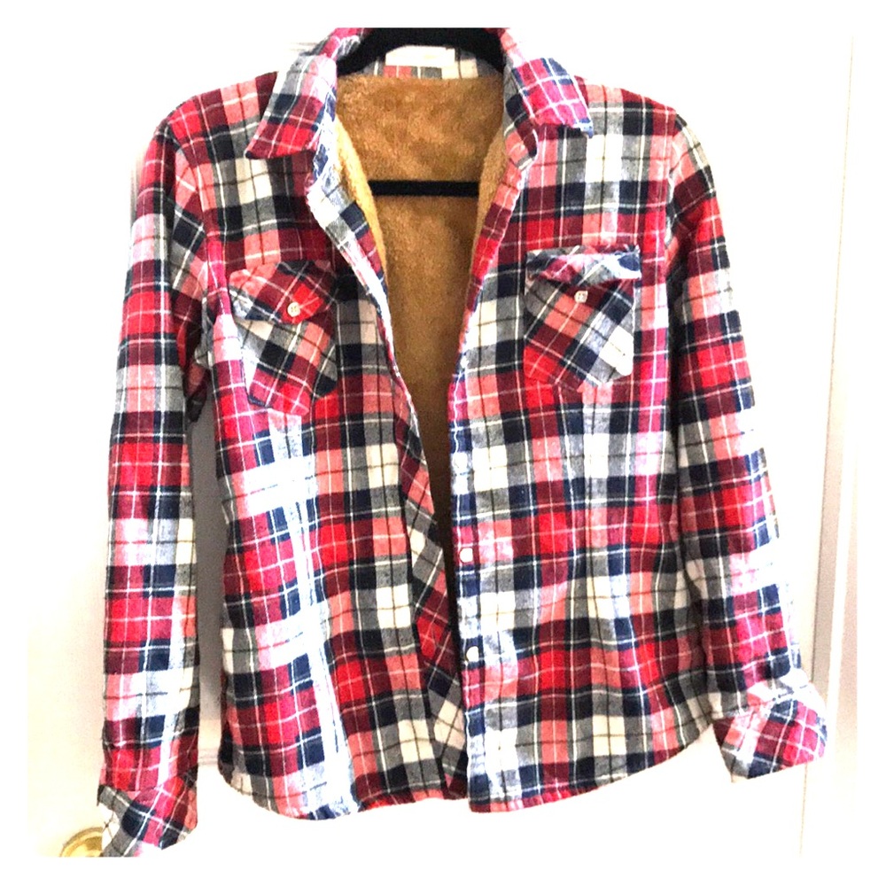 Faux-fur lined flannel top